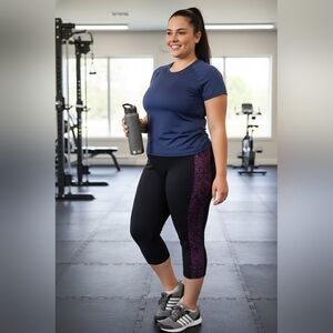 Catherines Black Purple Active Capri Cotton Spandex Size 2X